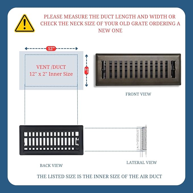 2" x 12" Contemporary Design Steel Floor Register in Metallic Bronze Finish for Floor l- Decorative Air Vent Covers- Floor