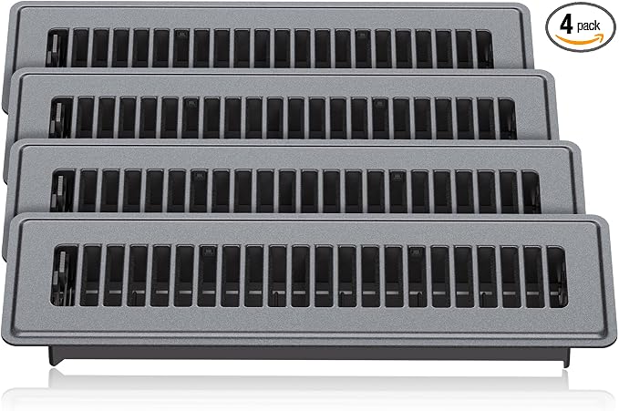 2 x 12 Floor Register, 4 Pack Dark Gray Vent Covers for Home Floor, Heavy-Duty Steel with Adjustable Airflow