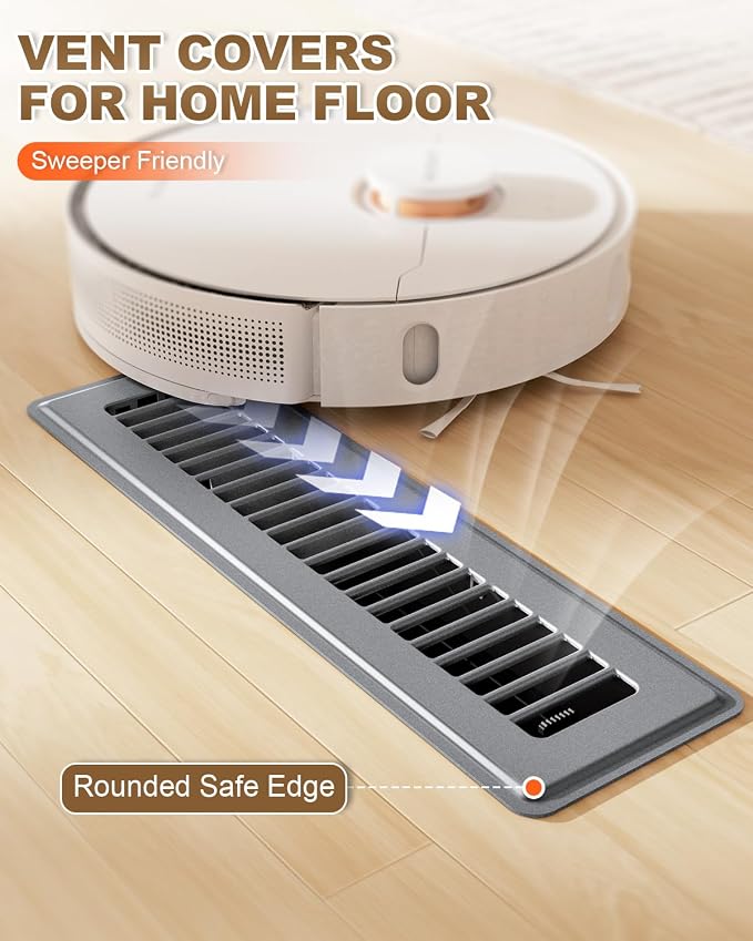 2 x 12 Floor Register, 4 Pack Dark Gray Vent Covers for Home Floor, Heavy-Duty Steel with Adjustable Airflow, alternate view