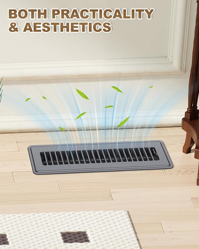 2 x 12 Floor Register, 4 Pack Dark Gray Vent Covers for Home Floor, Heavy-Duty Steel with Adjustable Airflow, alternate view
