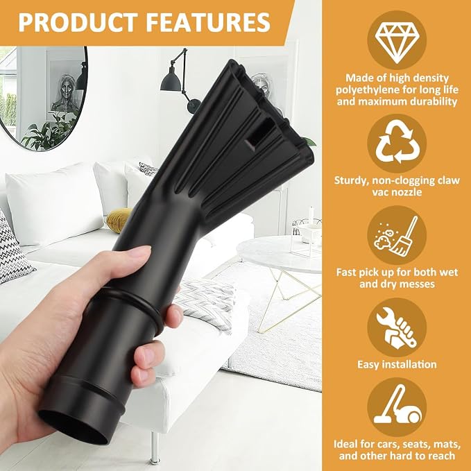 2" x 12" Wet/Dry Vacuum Claw Nozzle for Auto Car Home Vehicle Interiors Boats and Campers Accessories SCN2