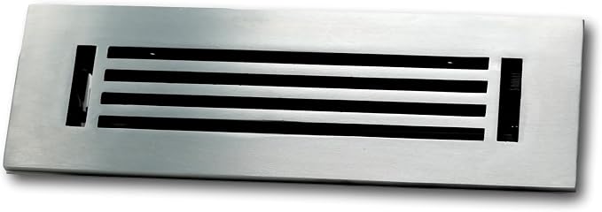 2 x 14 Cast Aluminum Linear Vent Cover with Damper - Brushed Satin (Overall: 3.75 x 13.75) | Floor Register