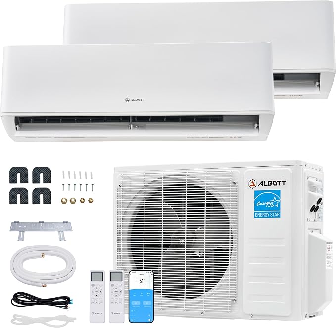 2 Zone Mini Split AC System, 9K+12K BTU, Dual Zone Mini Split Air Conditioner with WiFi Control, Cools Up to 950 Sq.Ft, 25