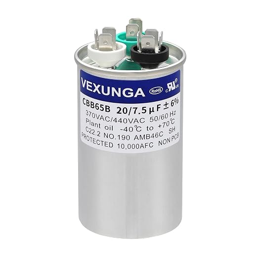 20/7.5 uF 20+7.5 MFD 370V or 440V Dual Run Start Round A/C Capacitor 20 7.5 uF 370 440 Volt VAC CBB65 Air
