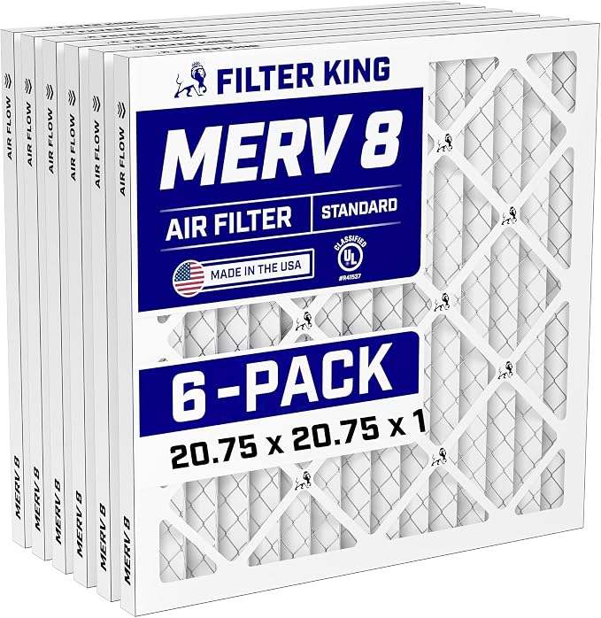 20.75x20.75x1 Air Filter (MERV 8) (6-Pack) Dust & Allergy Control AC Furnace Filters, MADE IN USA, HVAC, Pleated