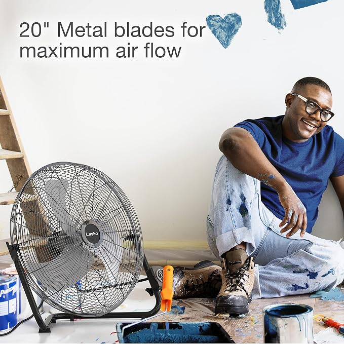 20" Black High Velocity Wall Mount Fan with Pivoting Head - 3 Speeds, Remote Control, Ideal Wall Mount Fan or Floor Fan for