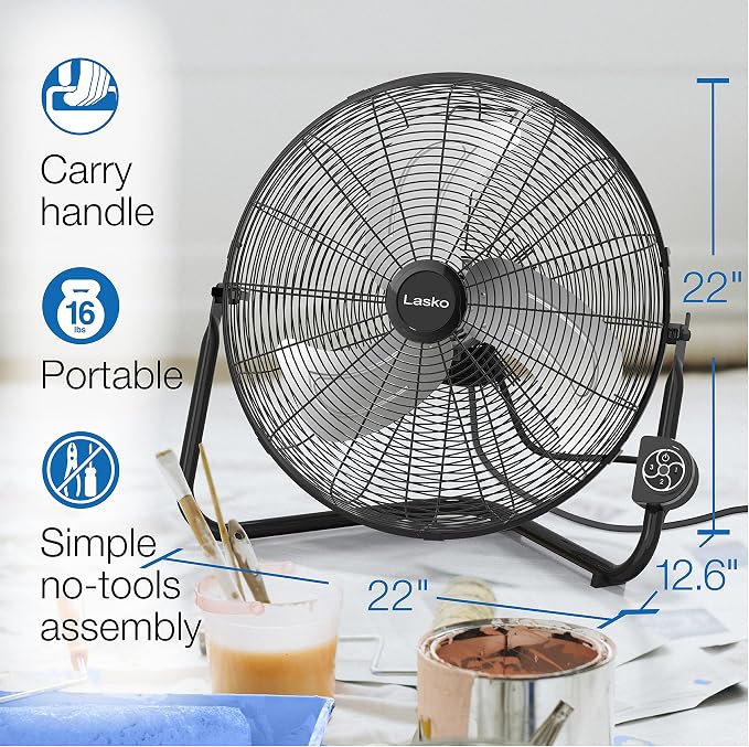 20" Black High Velocity Wall Mount Fan with Pivoting Head - 3 Speeds, Remote Control, Ideal Wall Mount Fan or Floor Fan for