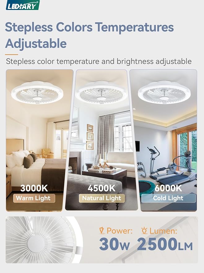 20" Bladeless Ceiling Fan with Light,Low Profile LED Ceiling Fans with Remote & Smart APP Control,Modern Enclosed Flush Mount