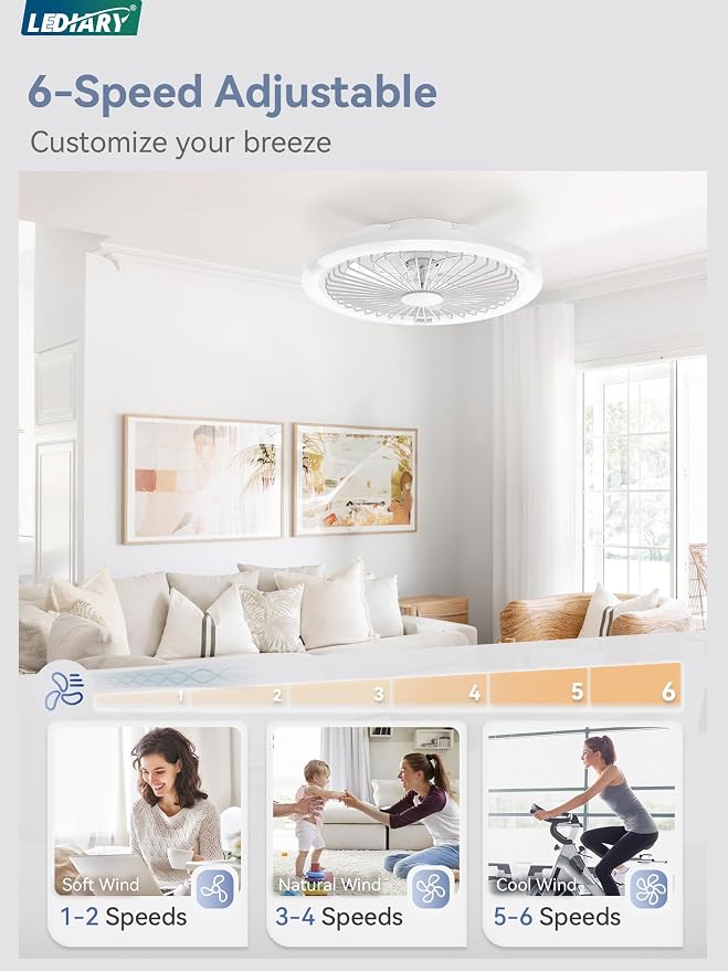 20" Bladeless Ceiling Fan with Light,Low Profile LED Ceiling Fans with Remote & Smart APP Control,Modern Enclosed Flush Mount
