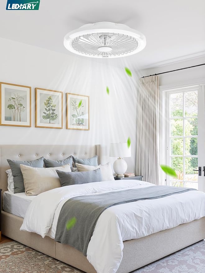 20" Bladeless Ceiling Fan with Light,Low Profile LED Ceiling Fans with Remote & Smart APP Control,Modern Enclosed Flush Mount