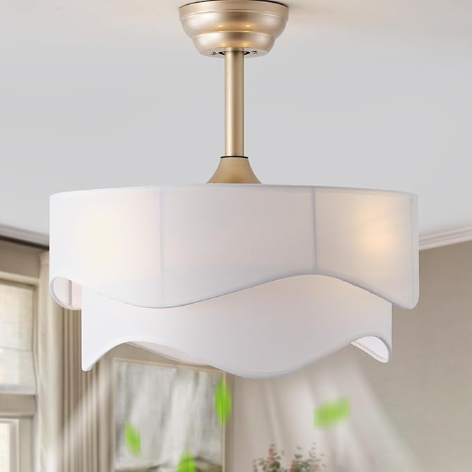 20" Boho Fandelier Ceiling Fans with Lights, Gold Fandelier Ceiling Fans with Light Remote Control, Fabric 6 Speeds