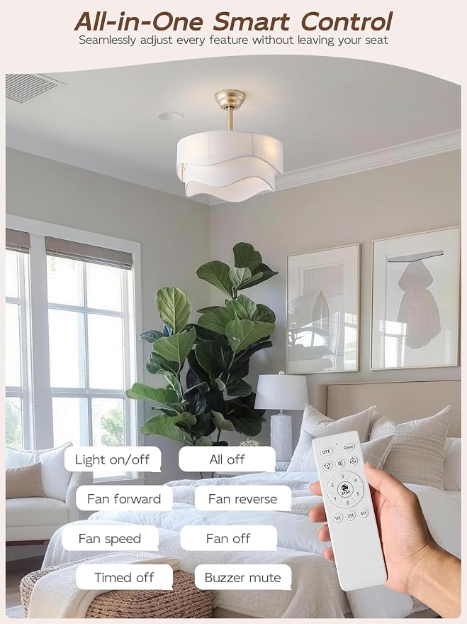 20" Boho Fandelier Ceiling Fans with Lights, Gold Fandelier Ceiling Fans with Light Remote Control, Fabric 6 Speeds