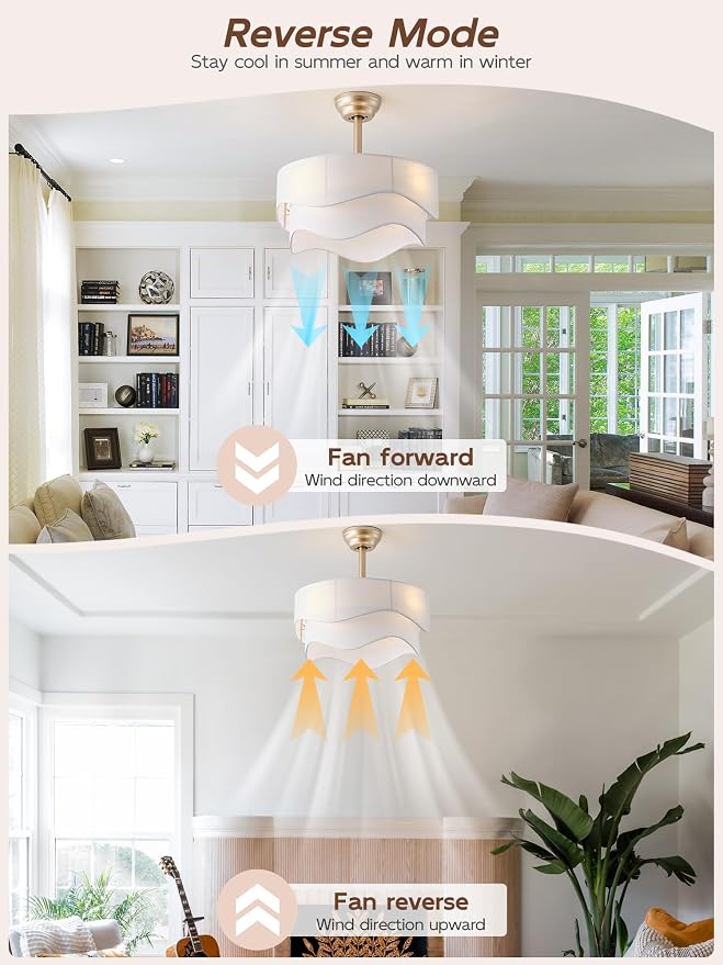 20" Boho Fandelier Ceiling Fans with Lights, Gold Fandelier Ceiling Fans with Light Remote Control, Fabric 6 Speeds