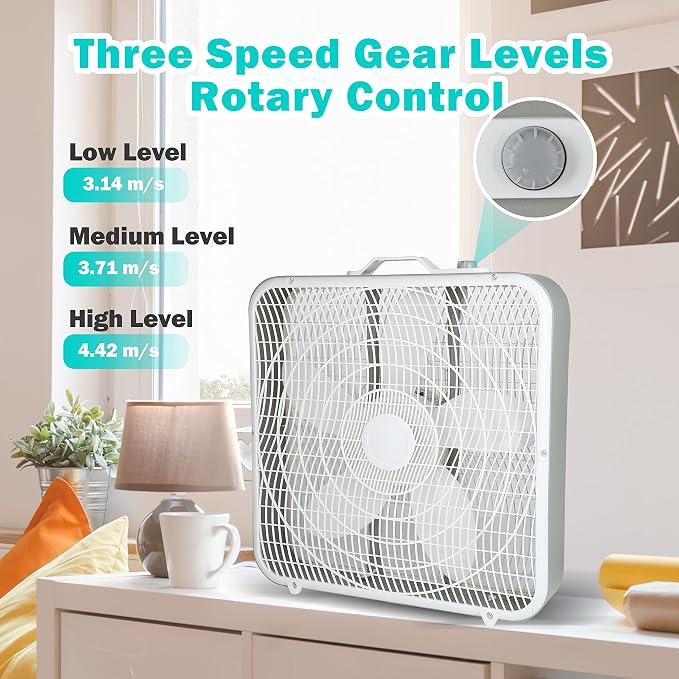 20'' Box Fan, 3-Speed Cooling Floor Fan with Aerodynamic Shaped Fan Blades, alternate product view 2