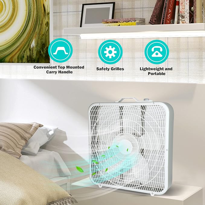 20'' Box Fan, 3-Speed Cooling Floor Fan with Aerodynamic Shaped Fan Blades, alternate product view 3