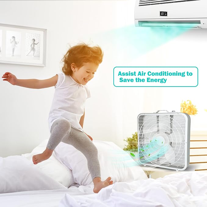 20'' Box Fan, 3-Speed Cooling Floor Fan with Aerodynamic Shaped Fan Blades, alternate product view 7