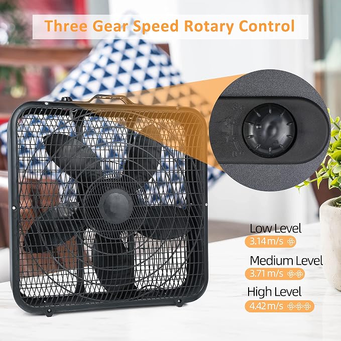 20” Box Fan, 3-Speed Cooling Table Fan with Aerodynamic Shaped Fan Blades, alternate product view 2