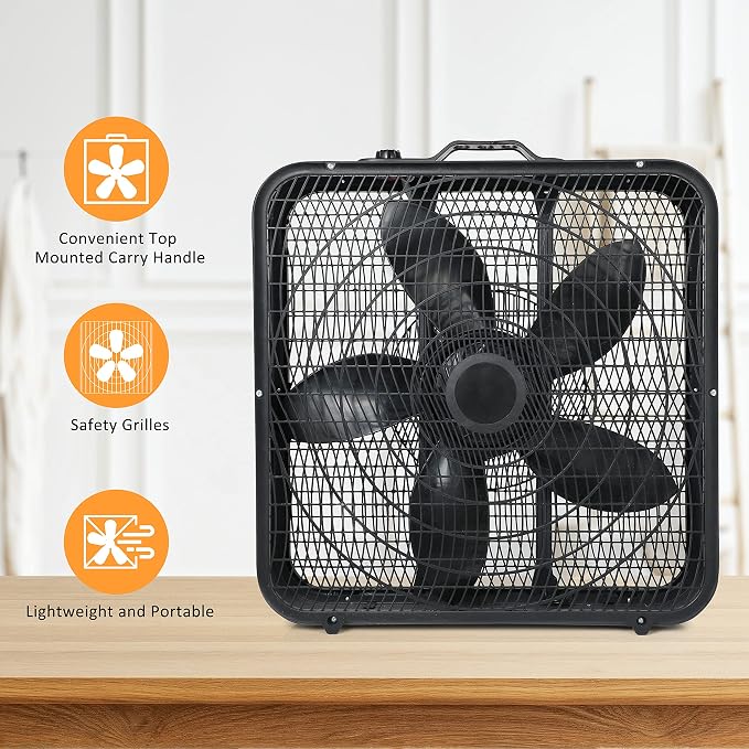20” Box Fan, 3-Speed Cooling Table Fan with Aerodynamic Shaped Fan Blades, alternate product view 3