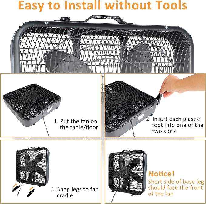 20” Box Fan, 3-Speed Cooling Table Fan with Aerodynamic Shaped Fan Blades, alternate product view 6