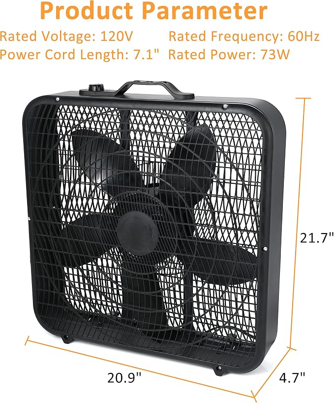 20” Box Fan, 3-Speed Cooling Table Fan with Aerodynamic Shaped Fan Blades, alternate product view 7