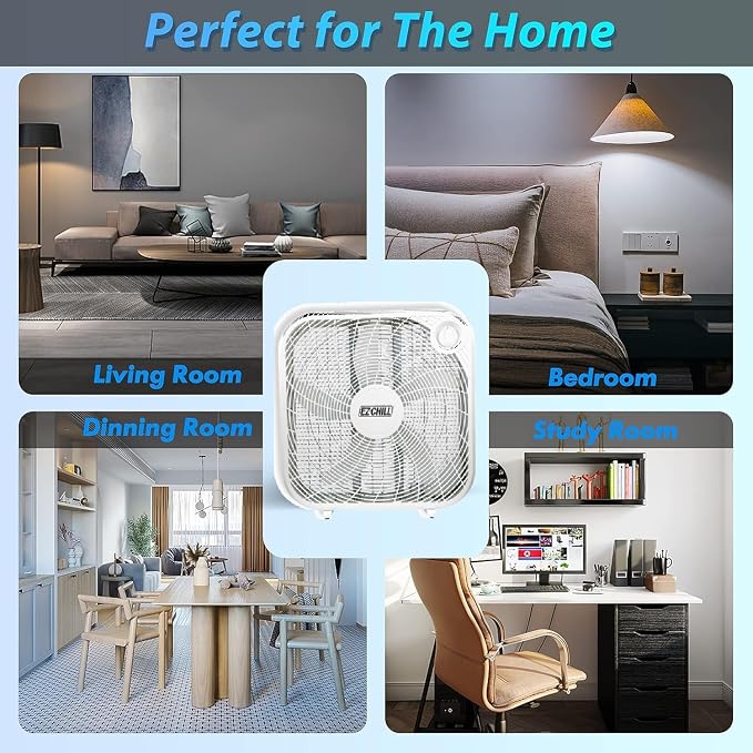 20" Box Fan, 3 Speed Ful Force Air Circulation, Ideal for Home, Bedroom, & Office, White, alternate product view 3