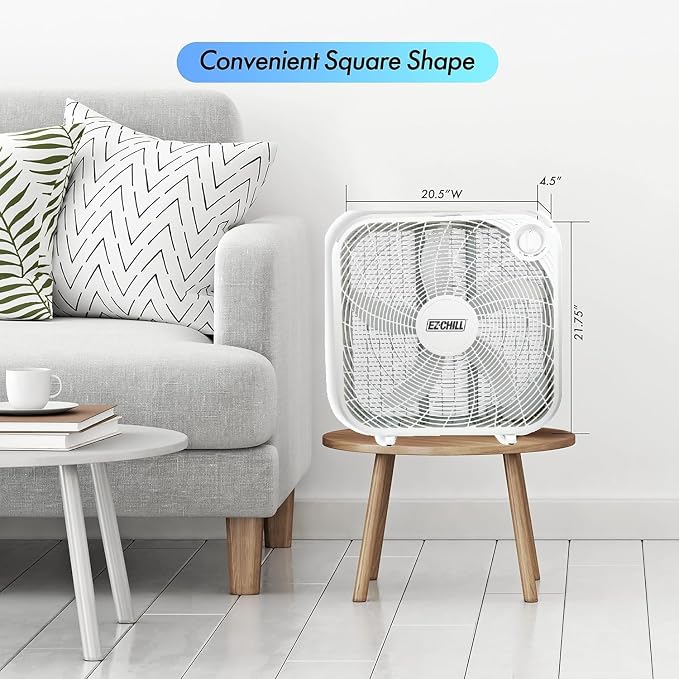 20" Box Fan, 3 Speed Ful Force Air Circulation, Ideal for Home, Bedroom, & Office, White, alternate product view 5
