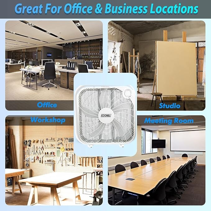 20" Box Fan, 3 Speed Ful Force Air Circulation, Ideal for Home, Bedroom, & Office, White, alternate product view 6