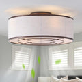 20" Brown Ceiling Fans with Lights, Boho Flush Mount Ceiling Fan with Light and Remote, Drum Fabric with 6 Speeds for