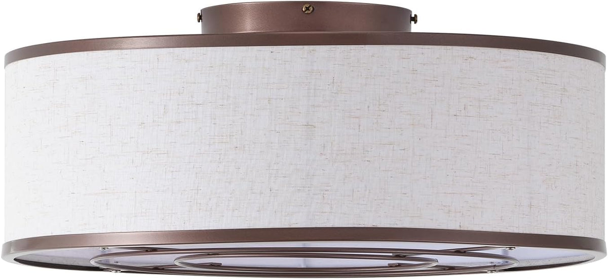20" Brown Ceiling Fans with Lights, Boho Flush Mount Ceiling Fan with Light and Remote, Drum Fabric with 6 Speeds for
