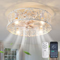 20" Caged Ceiling Fan With Light, Flush Mount Bladeless Fandelier With Remote, Small Low Profile for Bedroom, Kitchen, Dining