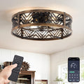 20" Caged Ceiling Fan with Light, Small Flush Mount, App&Remote Control, Low Profile Bladeless Fan Light Fixture 6 Speed