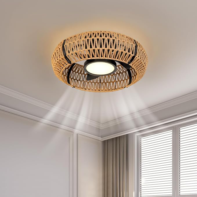 20" Caged Ceiling Fans with Lights and Remote, Fandelier Ceiling Fan with Light, Flush Mount Low Profile