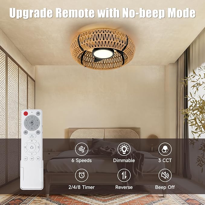 20" Caged Ceiling Fans with Lights and Remote, Fandelier Ceiling Fan with Light, Flush Mount Low Profile, alternate view 2