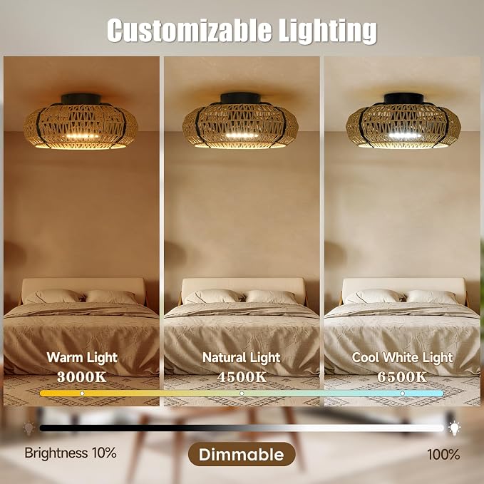 20" Caged Ceiling Fans with Lights and Remote, Fandelier Ceiling Fan with Light, Flush Mount Low Profile, alternate view 6