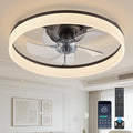 20'' Ceiling Fan with Light,Low Profile Flush Ceiling Fan, 6 Speeds, Dimmable LED, Remote Control, Quiet DC Motor, Bladeless