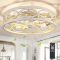 20" Ceiling Fans with Lights and Remote, 6 Wind Speeds 3 Timing Quiet Flush Mount Low Profile Caged Ceiling Fan for Bedroom