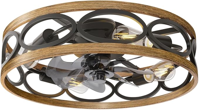 20" Ceiling Fans with Lights and Remote, 6 Wind Speeds 3 Timing Quiet Flush Mount Low Profile Caged Ceiling Fan for Bedroom