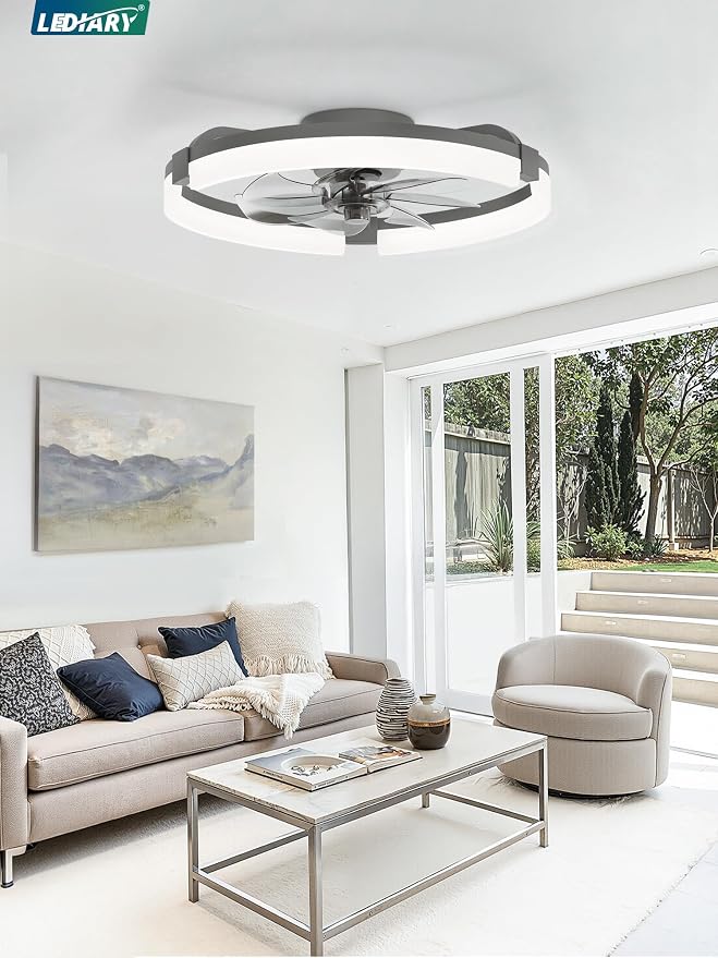 20" Ceiling Fans with Lights and Remote, Modern Low Profile Ceiling Fan, 3 CCT, Stepless Dimmable, Fandelier Flush Mount Fan