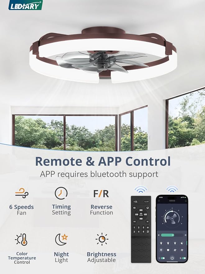 20" Ceiling Fans with Lights and Remote, Modern Low Profile Ceiling Fan, 3 CCT, Stepless Dimmable, Fandelier Flush Mount Fan