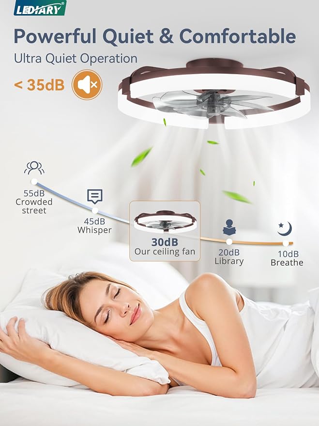 20" Ceiling Fans with Lights and Remote, Modern Low Profile Ceiling Fan, 3 CCT, Stepless Dimmable, Fandelier Flush Mount Fan