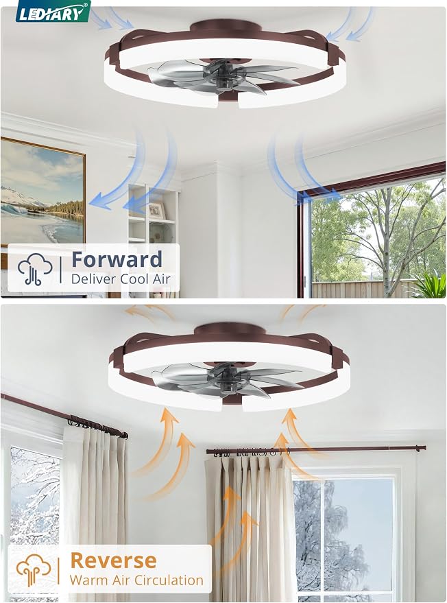 20" Ceiling Fans with Lights and Remote, Modern Low Profile Ceiling Fan, 3 CCT, Stepless Dimmable, Fandelier Flush Mount Fan