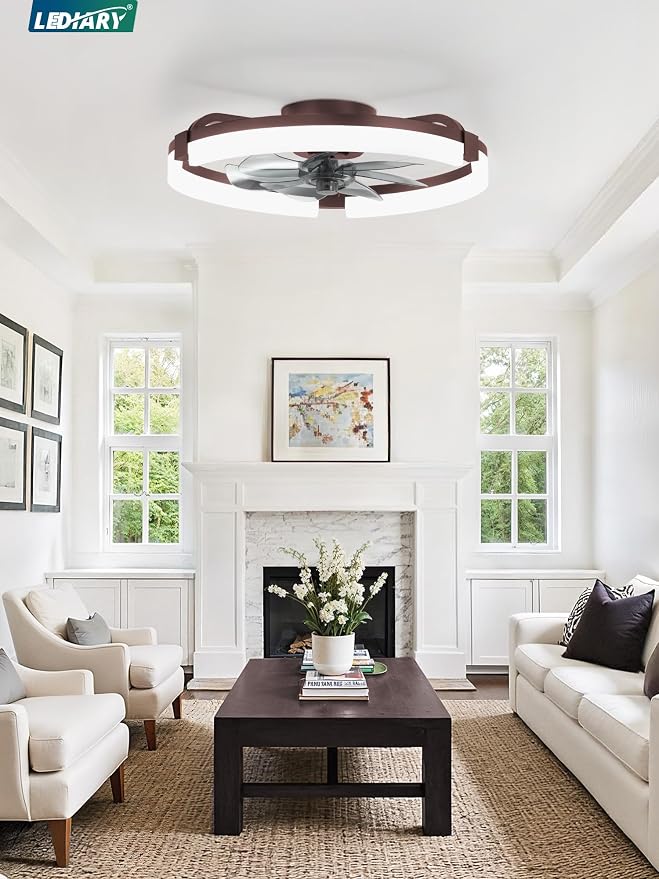 20" Ceiling Fans with Lights and Remote, Modern Low Profile Ceiling Fan, 3 CCT, Stepless Dimmable, Fandelier Flush Mount Fan