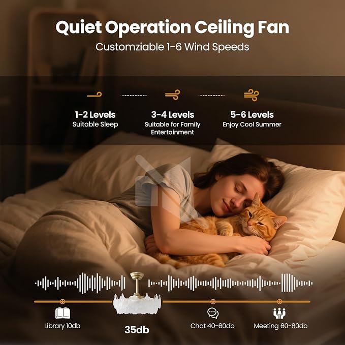 20'' Fandelier Ceiling Fans with Lights, Gold Caged Ceiling Fan with Remote Low Profile, 6 Speed and Gingko Leaf, Modern Semi