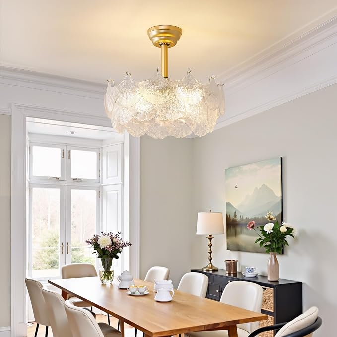 20'' Fandelier Ceiling Fans with Lights, Gold Caged Ceiling Fan with Remote Low Profile, 6 Speed and Gingko Leaf, Modern Semi