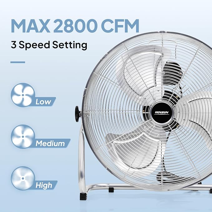 20'' Floor Fans, High Velocity Heavy Duty Metal Industrial Floor Fan for Commercial & Residential, High Power Fan w/ 90°-180°