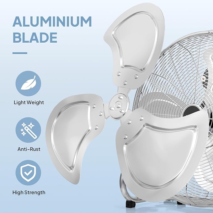 20'' Floor Fans, High Velocity Heavy Duty Metal Industrial Floor Fan for Commercial & Residential, High Power Fan w/ 90°-180°