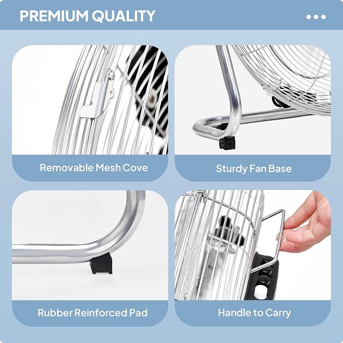 20'' Floor Fans, High Velocity Heavy Duty Metal Industrial Floor Fan for Commercial & Residential, High Power Fan w/ 90°-180°