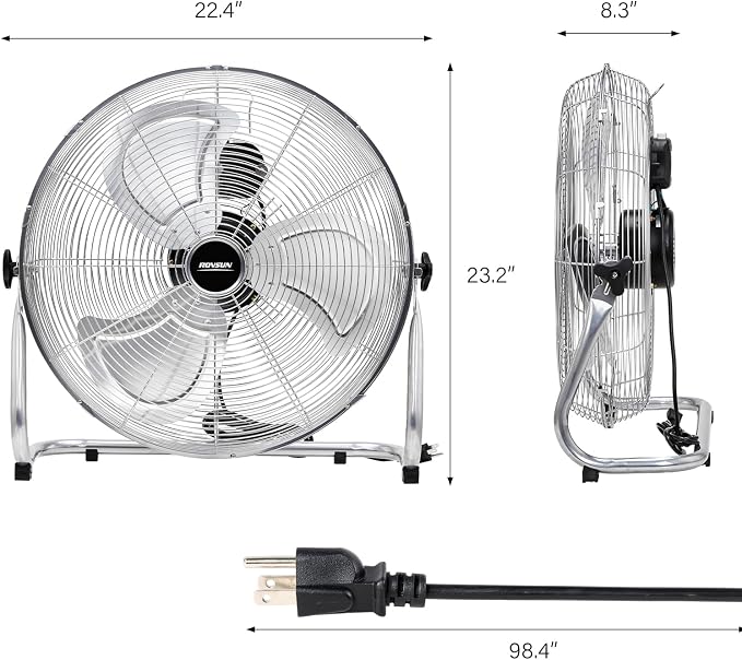 20'' Floor Fans, High Velocity Heavy Duty Metal Industrial Floor Fan for Commercial & Residential, High Power Fan w/ 90°-180°