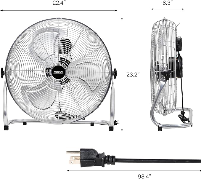 20'' Floor Fans, High Velocity Heavy Duty Metal Industrial Floor Fan for Commercial & Residential, High Power, alternate view