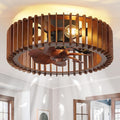 20'' Flush Mount Caged Ceiling Fan with Light, Wooden Low Profile Ceiling Fan with Light and Remote, 6 Speed and Reversible